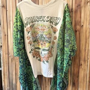 Grateful Dead Graphic Tee with Green Floral Sleeves